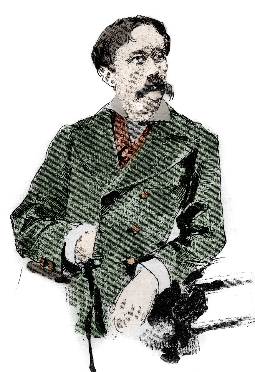 Portræt af Arrigo (eller Enrico) Boito (1842-1918), italiensk librettist, forfatter til librettoen til "Otello" (Othello) af Giuseppe Verdi. Gravering i "" Le monde illustrious"" af Unknown artist