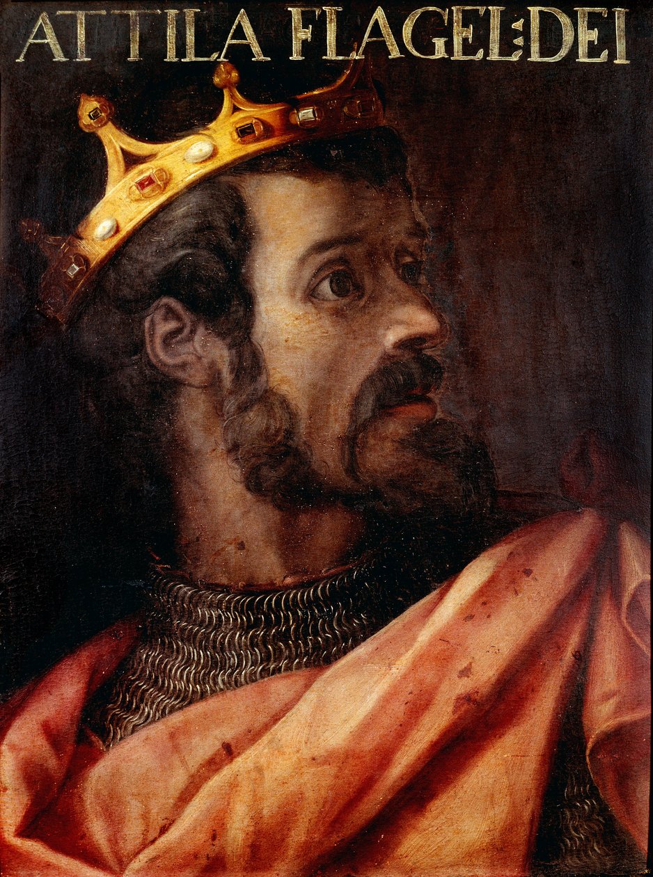 Portræt af Attila (395-453) Hunnernes konge. Anonymt maleri fra det 17. århundrede af "Gioviana Collection" Florence Uffizi Gallery. af Unknown artist