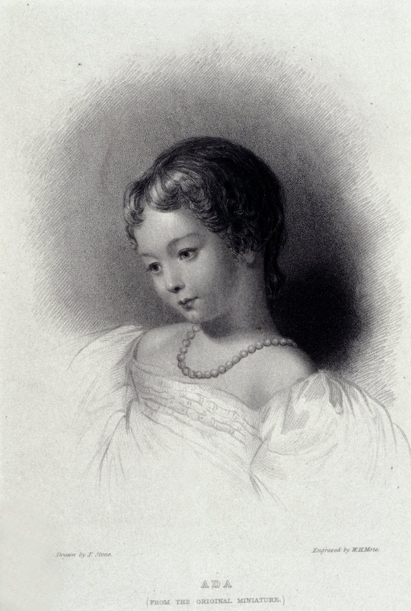 Portræt af Augusta Ada Byron (1815-1852), der blev Anna Lovelace, datter af digteren George Gordon Byron. Indgravering af det 19. århundrede. af Unknown artist
