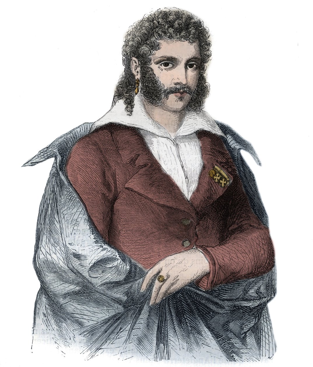 Portræt af BARTOLOMEO grev BERGAMI Italiensk elsker af Caroline, kone til kong George IV af Storbritannien - Gravering af Unknown artist