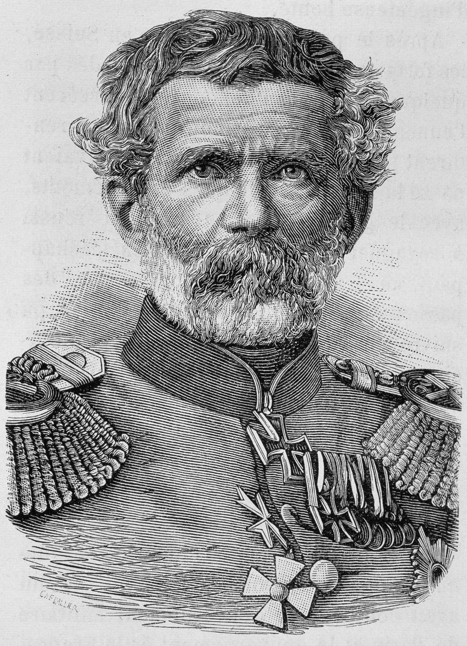 Portræt af baron von Manteuffel. Indgravering af slutningen af det 19. århundrede i "Histoire de France"" af H. Martin. af Unknown artist