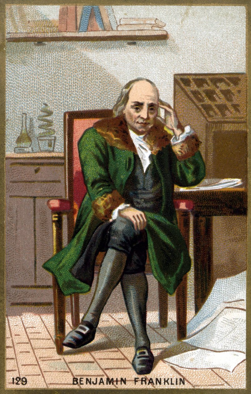 Portræt af Benjamin Franklin (1706 - 1790). Kromolitografi i slutningen af det 19. århundrede. af Unknown artist