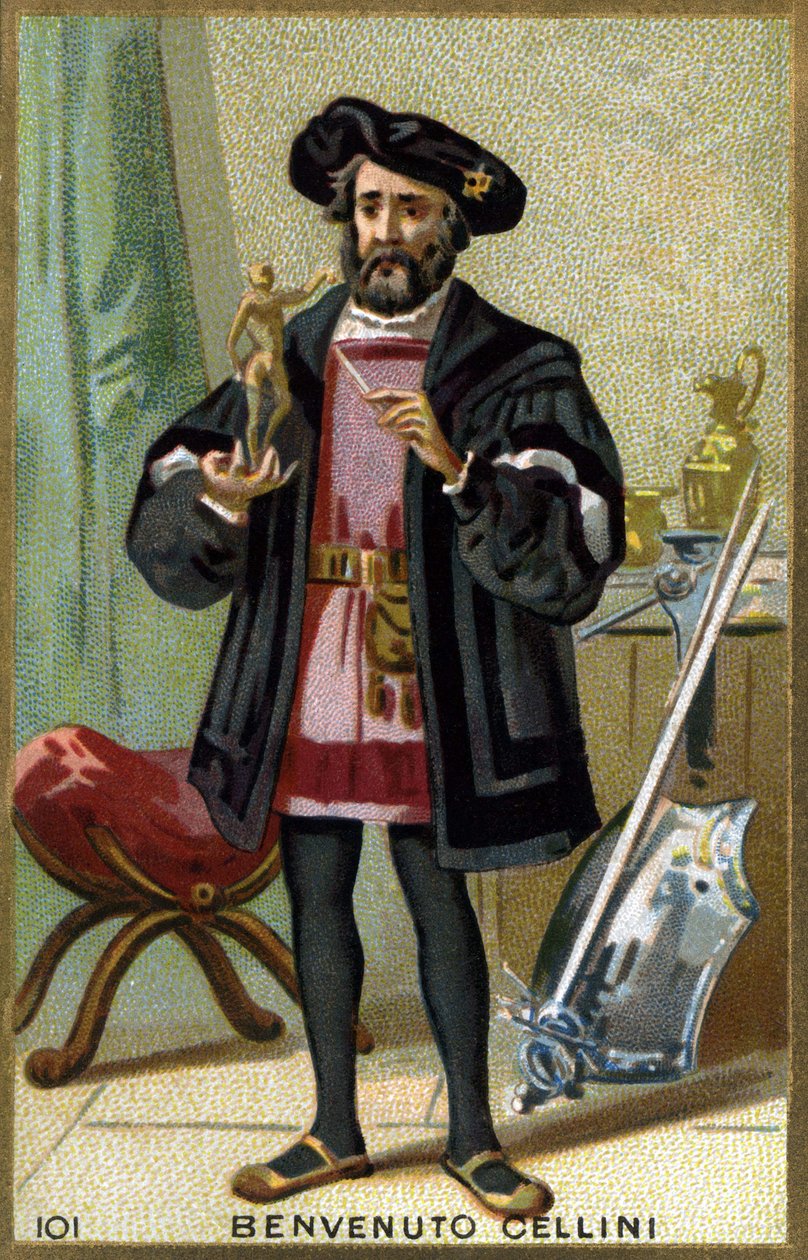 Portræt af Benvenuto Cellini (1500 - 1571), italiensk guldsmed og billedhugger. Kromolitografi af det 19. århundrede. af Unknown artist