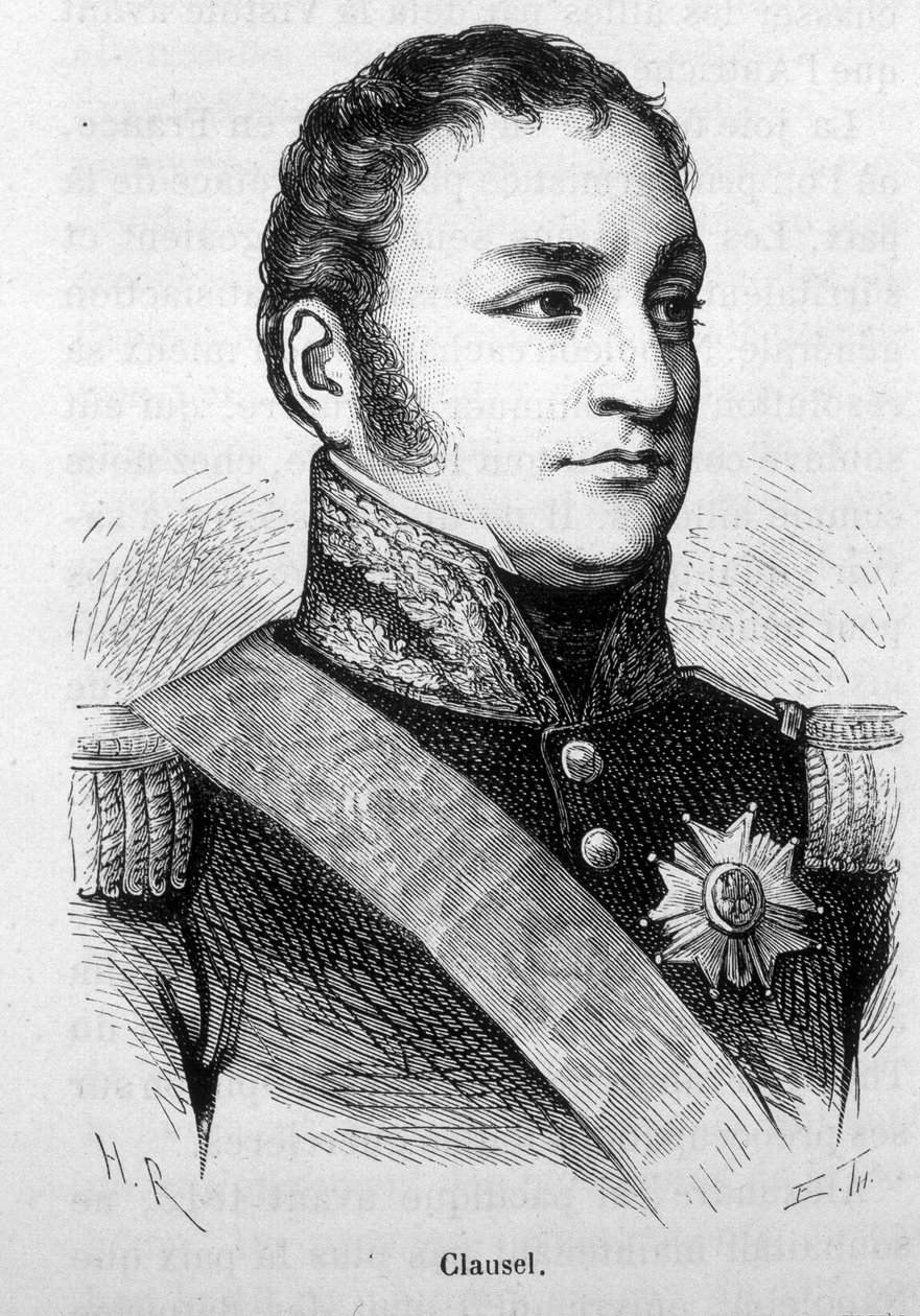 Portræt af Bertrand Clausel (eller Clauzel) (1772 - 1842). Indgravering af slutningen af det 19. århundrede i "Histoire de France"" af H. Martin. af Unknown artist