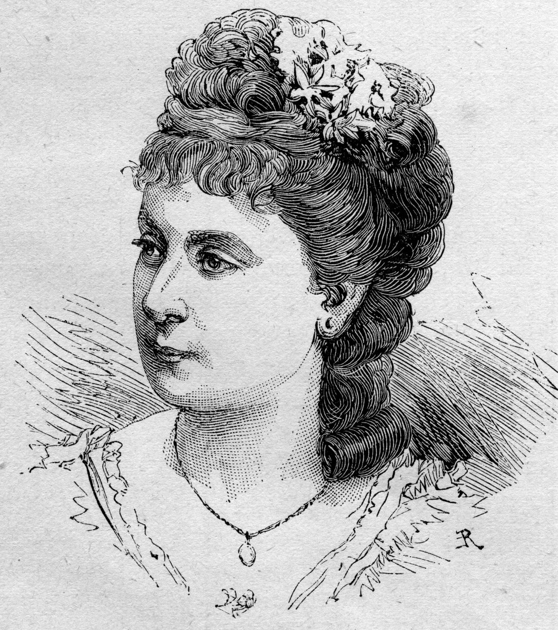 Portræt af Blanche Beretta (Beretta) (f. 1855), fransk komiker, medlem af Comedie Francaise fra 1875 til 1901. Indgravering i "" Le Monde Illustré"" n¡1168 af 16. august 1879. af Unknown artist