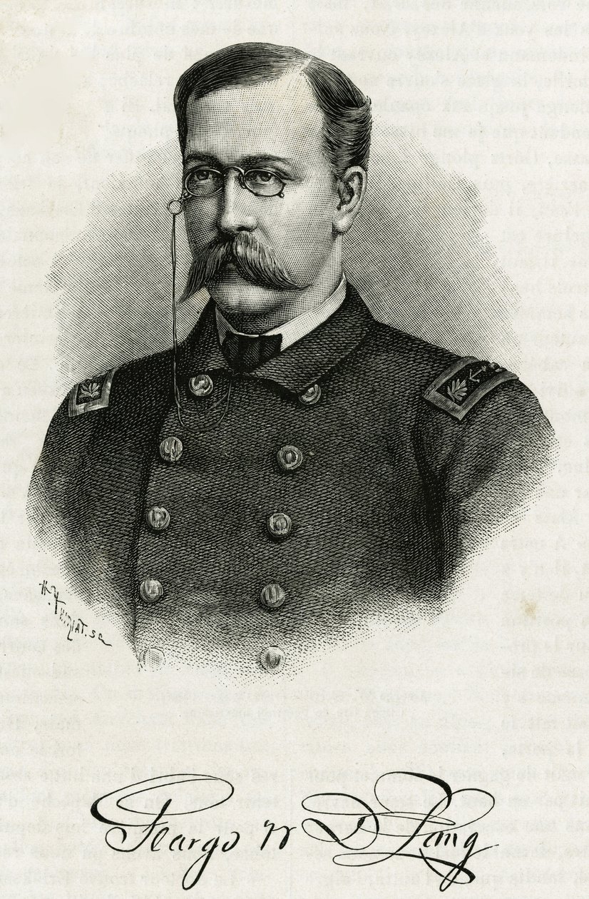 Portræt af kaptajn Georges Washington De Long (1844-1881) af besætningen på La Jeannette, til missionen til nordpolen. Gravering til illustration af "Le voyage de la Jeannette"" af Unknown artist