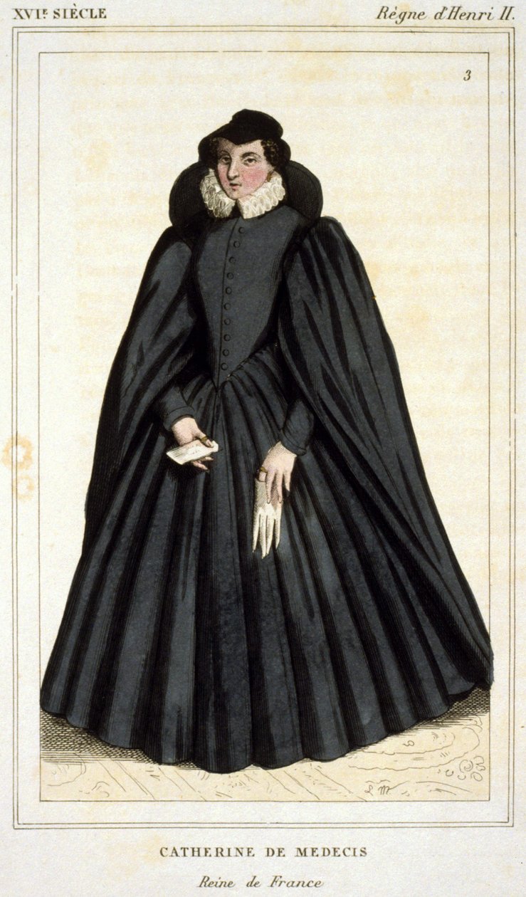 Portræt af Catherine de Medici (Caterina de Medici) (1519 - 1589), gravering i begyndelsen af det 19. århundrede. af Unknown artist
