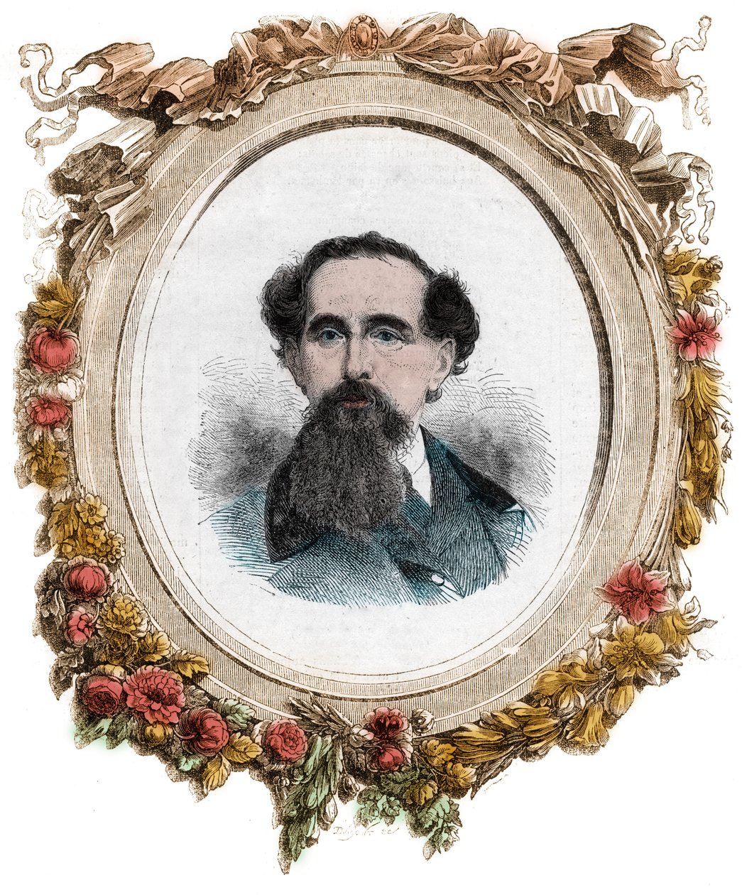 Portræt af Charles Dickens (1812-1870) engelsk romanforfatter, gravering af Unknown artist