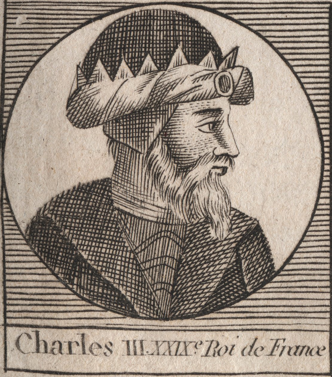 Portræt af Karl III siger den simple (879-929) konge af frankerne - CHARLES III (879-929) - Karl den Enfoldige - konge af Frankrig, 893-923 - gravering fra "Instruction sur l