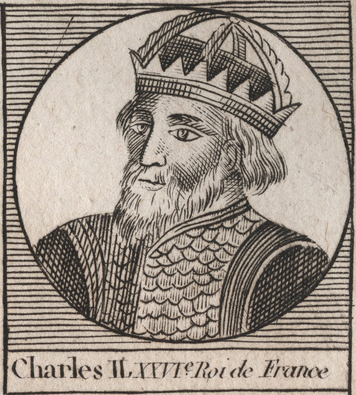 Portræt af Charles II den Skaldede (823-877), konge af Frankrig - Charles II (823-877) den Skaldede - gravering fra "Instruction sur l