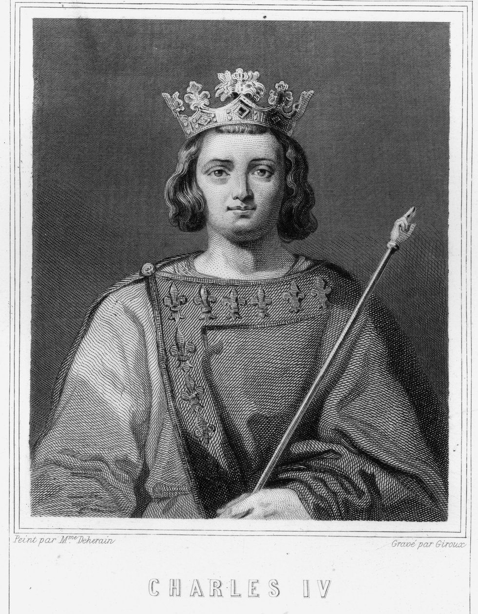 Portræt af Charles IV the Bel (1294 - 1328), konge af Frankrig - i "Histoire des Français"" af Lavallée, gravering, sd. af Unknown artist