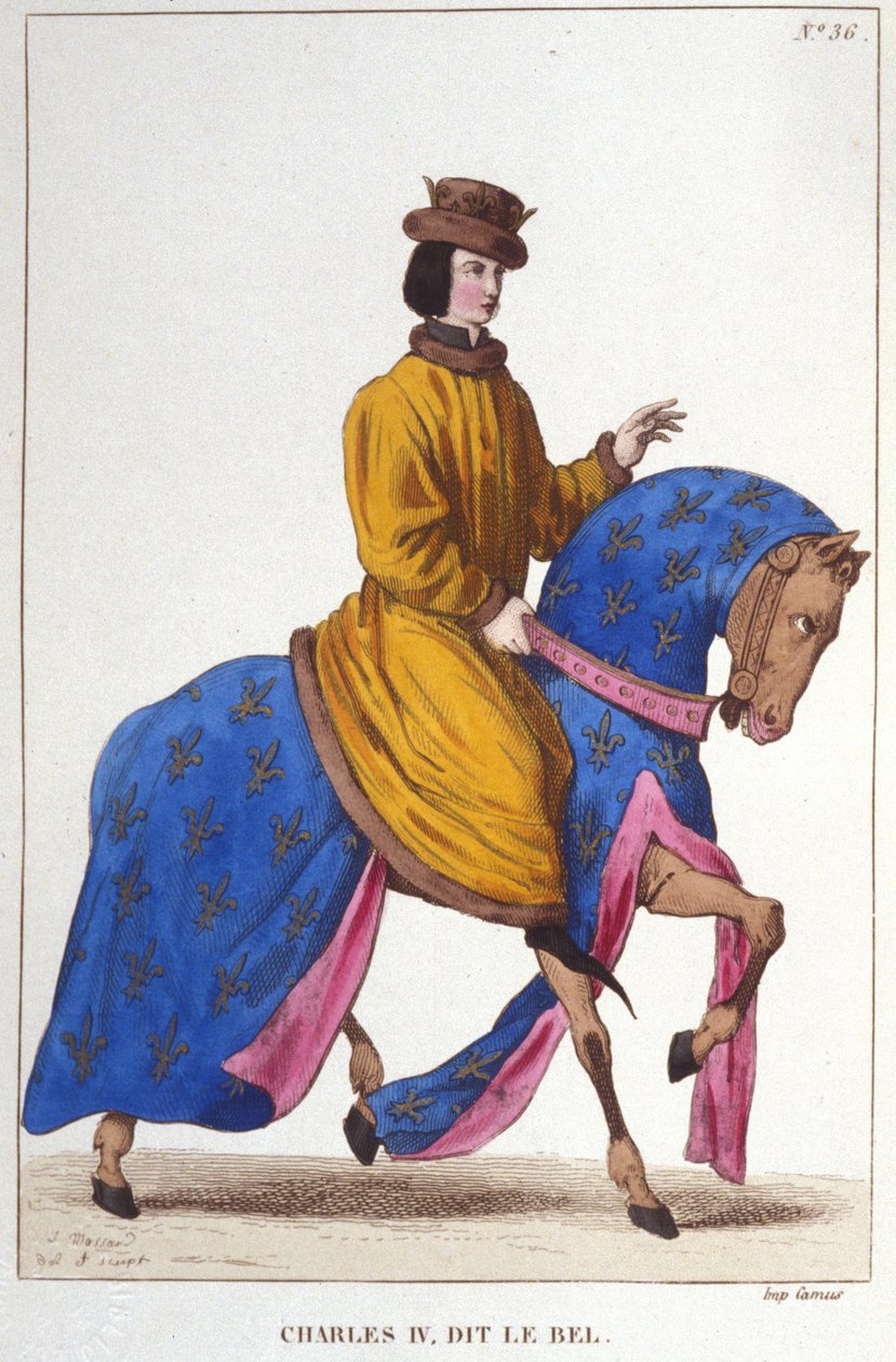 Portræt af Karl IV Bel (ca. 1294 - 1328), konge af Frankrig og Navarra, gravering 1830 af Unknown artist