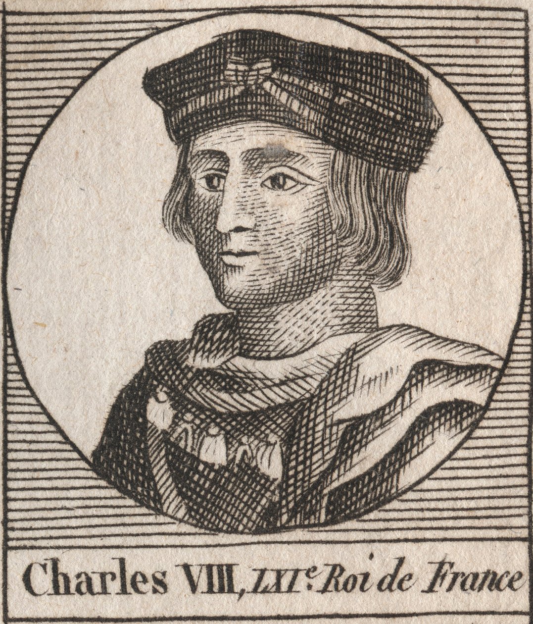 Portræt af Charles VIII (1470-1498) Fransk konge af Valois-dynastiet - Charles VIII (1470-98) Konge af Frankrig - gravering fra "Instruction sur l