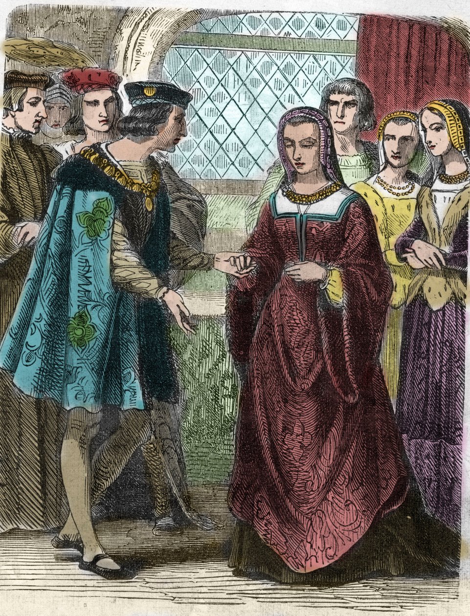 Portræt af Charles VIII og Anne af Bretagne. Gravering af det 19. århundrede - Kong Charles VIII (1470-98) og Dronning Anne af Bretagne (1477-1514) gravering af Unknown artist