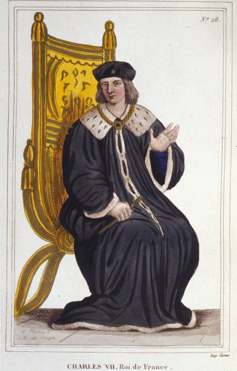 Portræt af Charles VII (1403 - 1461), konge af Frankrig, gravering af 1830 af Unknown artist