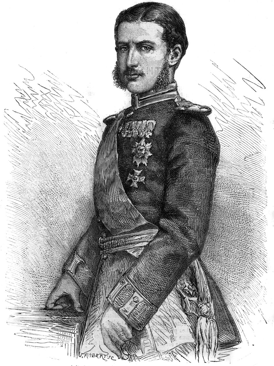 Portræt af Charles de Hohenzollern (1839-1914), genvindende prins af Rumænien, daværende kong Charles I (Carol I) - Indgravering i "" The Illustrous Journal"" af Unknown artist