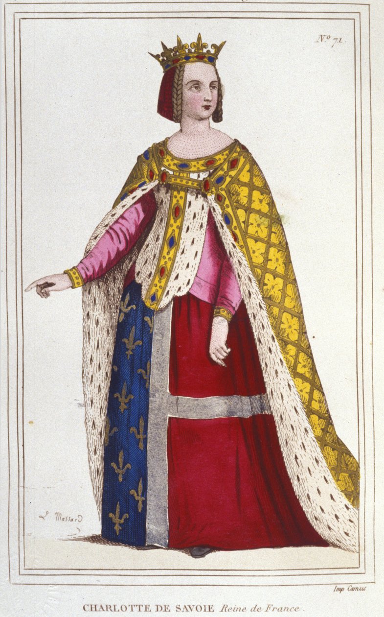 Portræt af Charlotte de Savoy 1445 -1483 Dronning af Frankrig fra 1461 til 1483 Brud til Louis XI (Le Prudent) i 1451 gravering af 1830 af Unknown artist