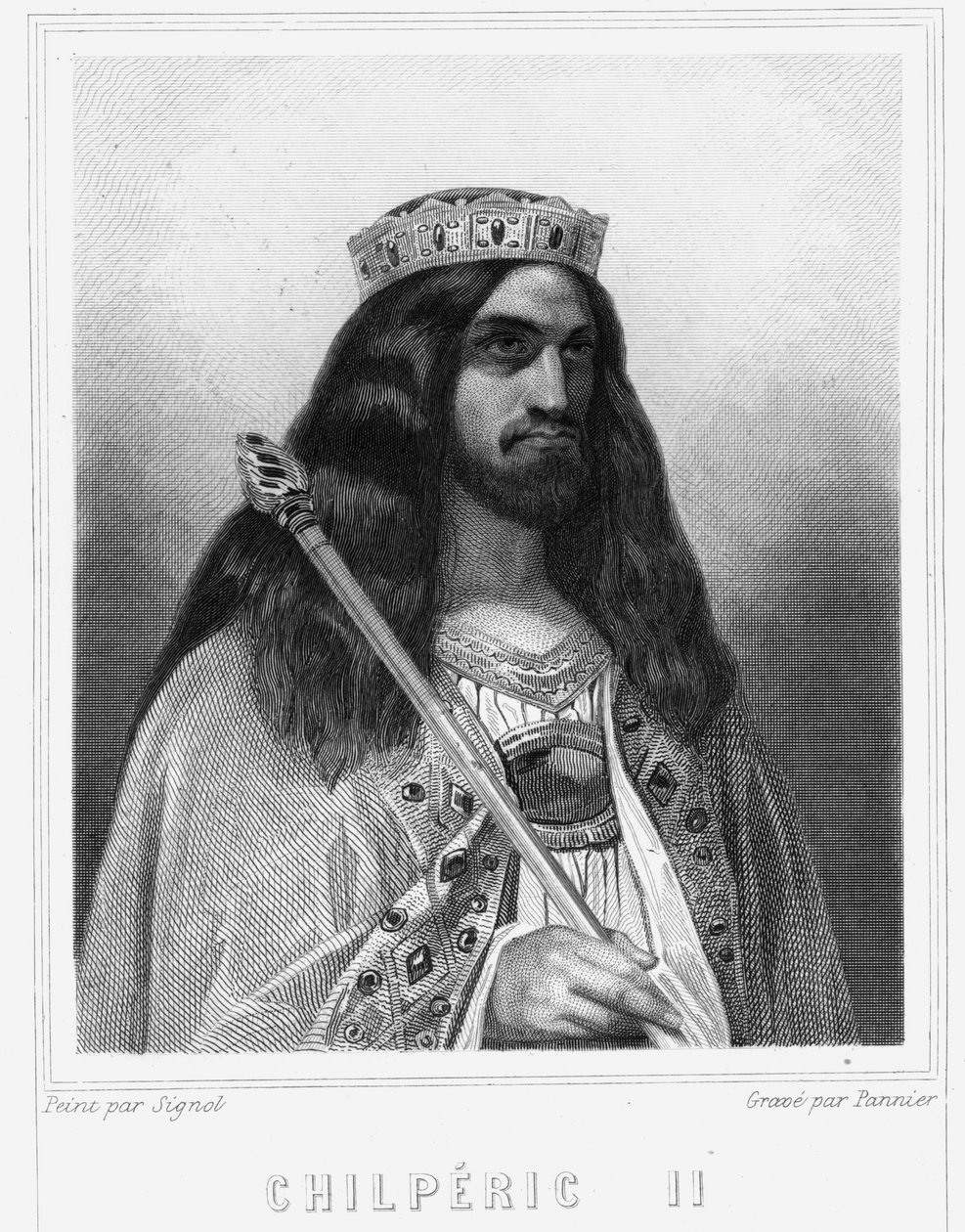 Portræt af Childeric III (v. 670 - 721), konge af Neustrien - i "Histoire des Francais"" af Lavallee, stik, sd. af Unknown artist