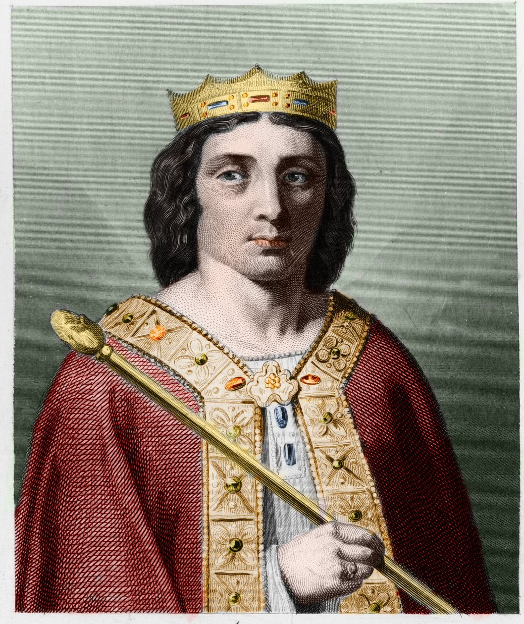 Portræt af Childeric II (v. 653 - 675), konge af Austrasia - i "" Histoire des Francais"" af Lavallee, stik, sd. af Unknown artist