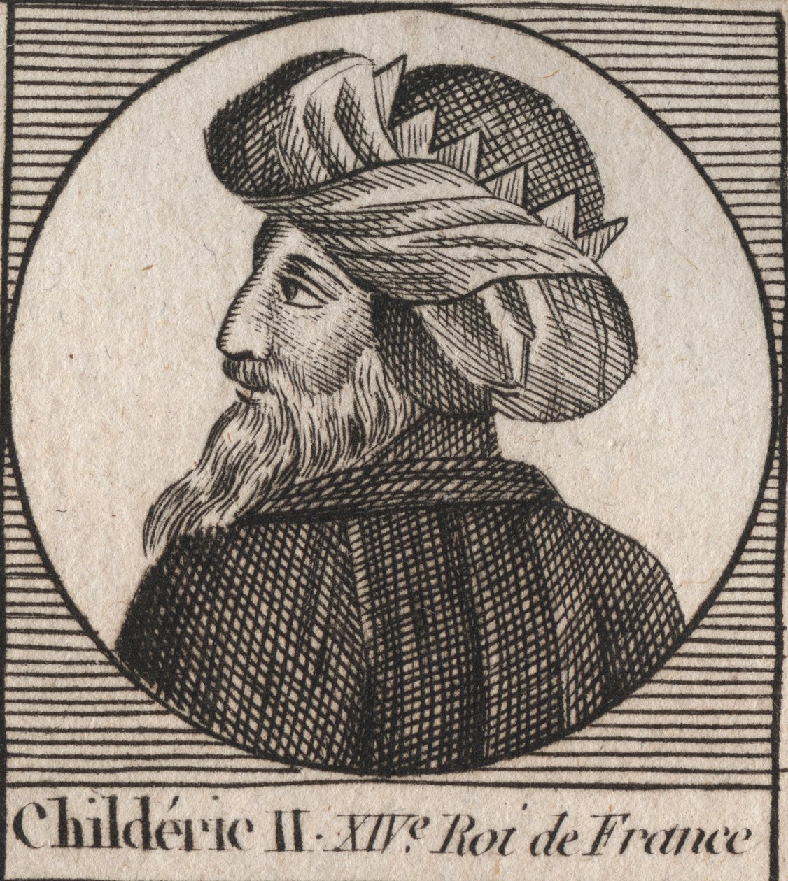 Portræt af Childeric II, frankernes konge fra 670 til 673 - CHILDERIC II 655-675 Konge merovinger af Frankrig og Austrasien - gravering fra "" Instruction sur l