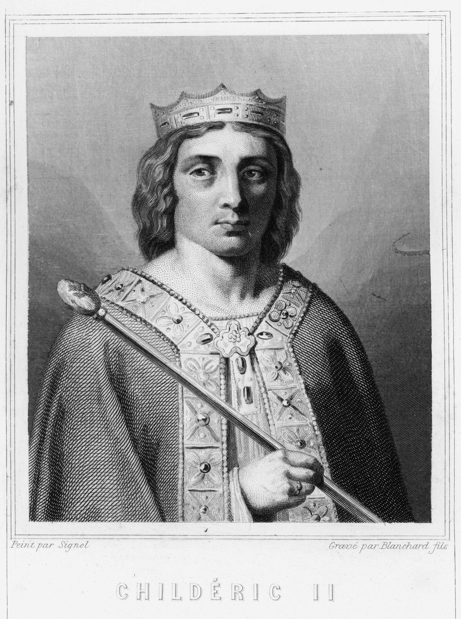 Portræt af Childeric II (v. 653 - 675), konge af Austrasia - i "Histoire des Français"" af Lavallée, stik, sd. af Unknown artist