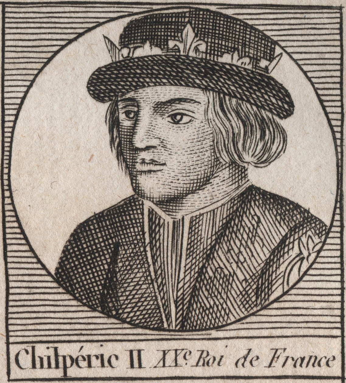 Portræt af Chilperic II (ca. 670 - 721), konge af Neustrien - CHILPERIC II konge af frankerne - gravering fra "Instruction sur l
