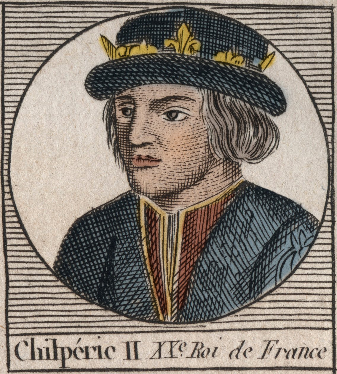 Portræt af Chilperic II (ca. 670 - 721), konge af Neustrien - CHILPERIC II konge af frankerne - gravering fra "Instruction sur l