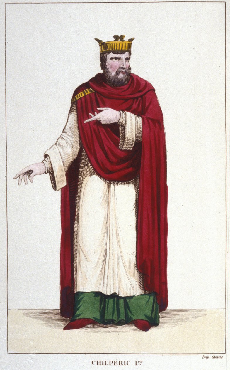 Portræt af Chilperic I (539 - 584), konge af Neustrien, gravering 1830 af Unknown artist