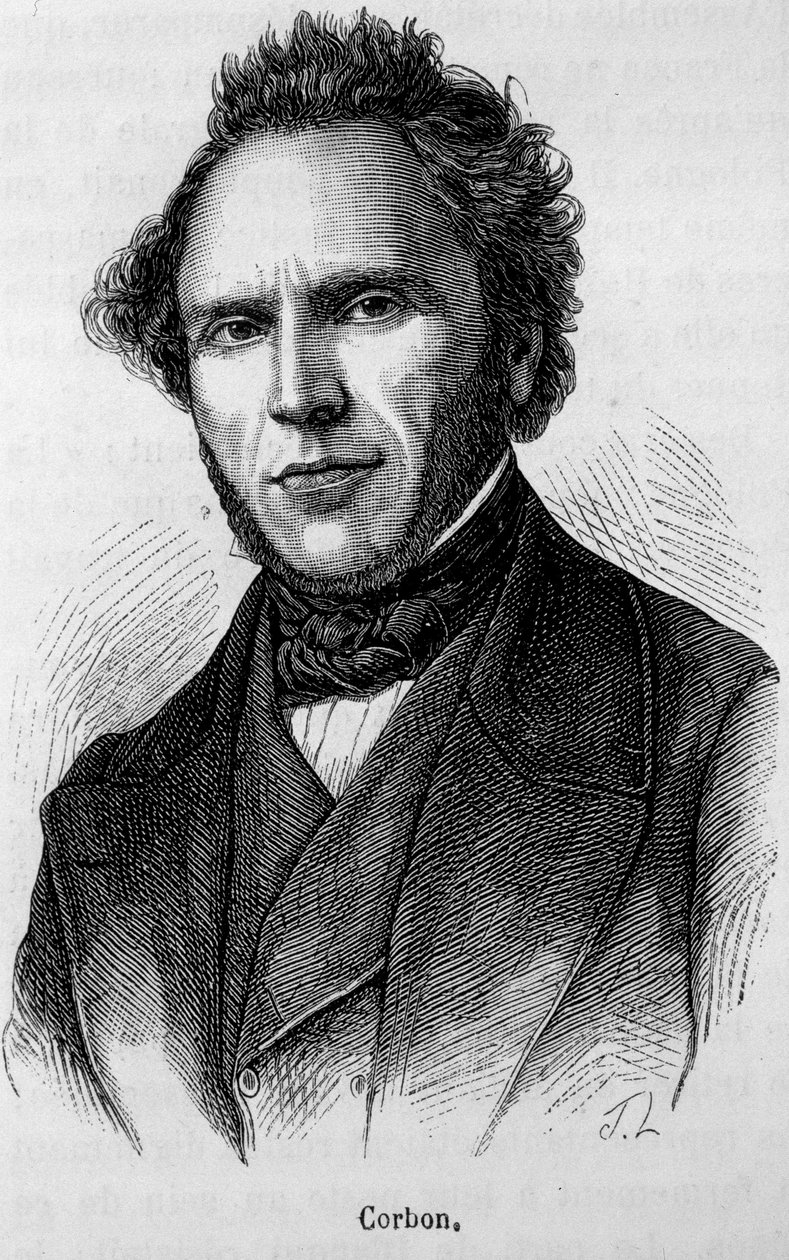 Portræt af Claude Anthime Corbon (1808 - 1891). Indgravering af slutningen af det 19. århundrede i "Histoire de France"" af H. Martin. af Unknown artist
