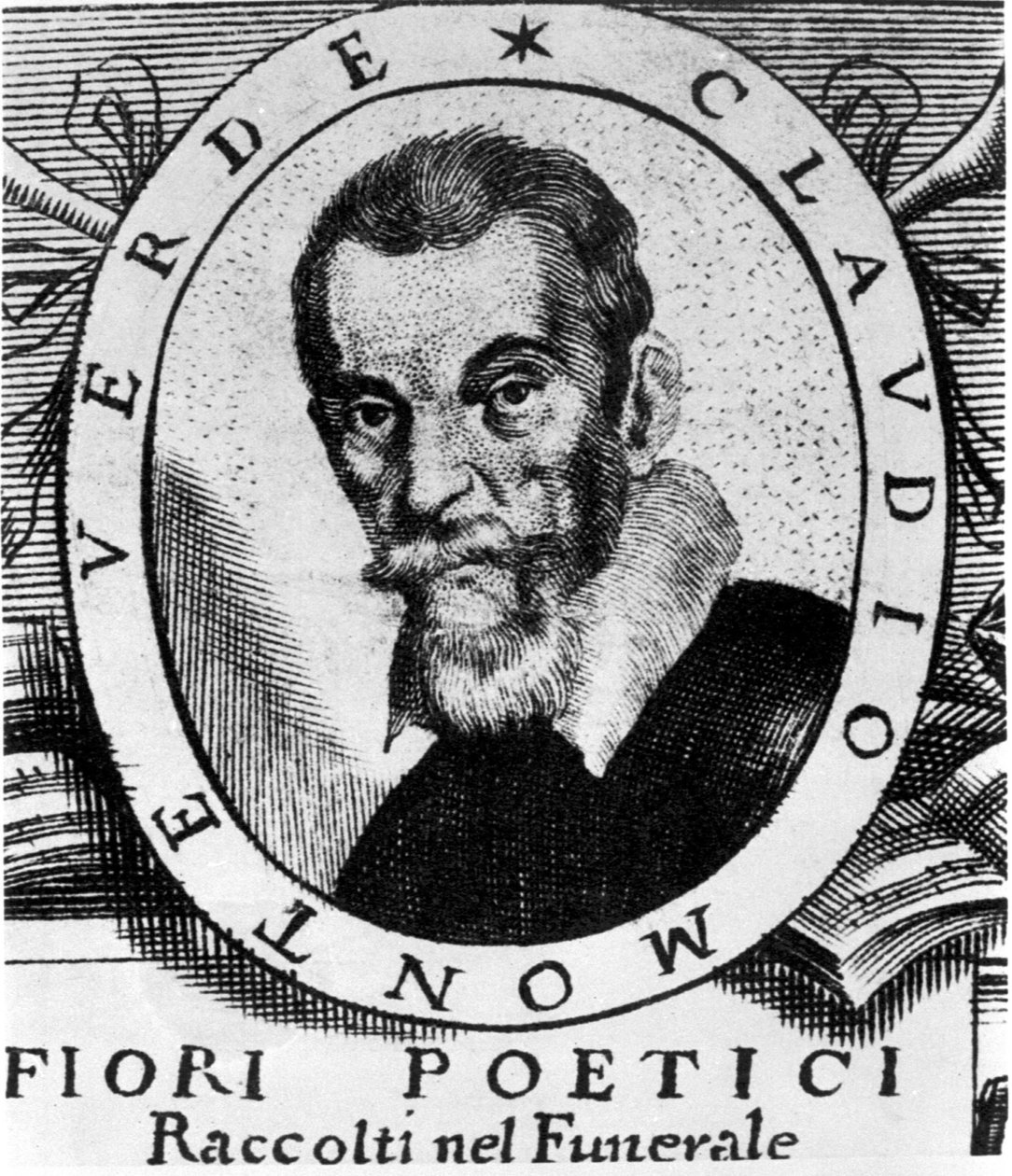 Portræt af Claudio Monteverdi (1567 - 1643) efter frontispicen af ​​poetiske blomster samlet i begravelsen af ​​den meget berømte og meget ærbødige signor Claudio Monteverdi, udgivet i Venedig i 1644. af Unknown artist