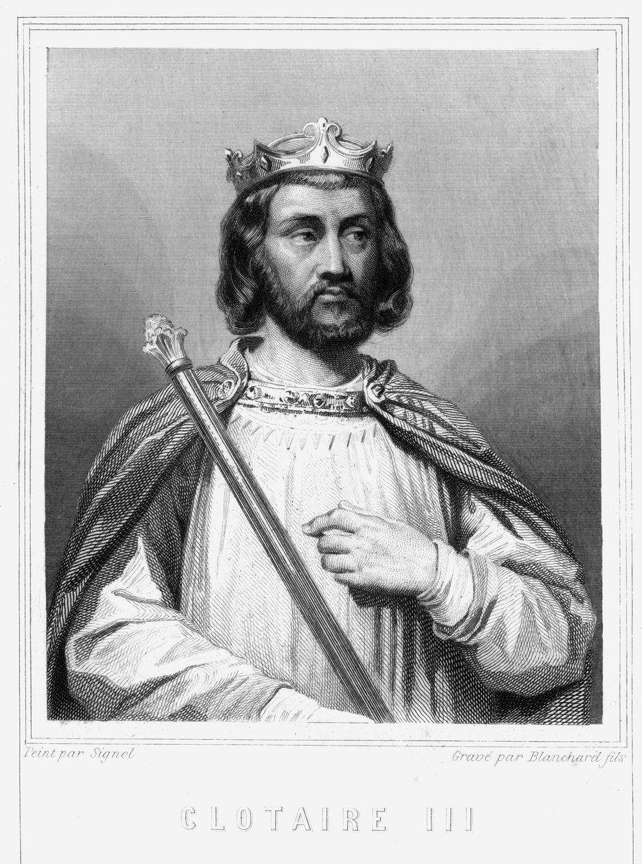Portræt af Clotaire (Clothaire) III (652 - 673), konge af Neustrien og Bourgogne - i "Histoire des Français"" af Lavallée, stik, sd. af Unknown artist