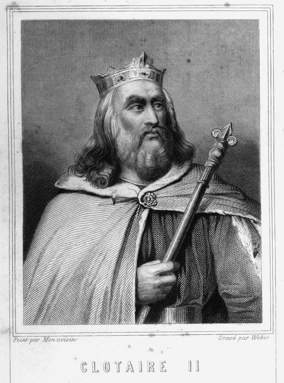 Portræt af Clotaire (Clothaire) II (584 - 628), konge af Neustrien og konge af frankerne - i "Histoire des Français"" af Lavallée, stik, sd. af Unknown artist
