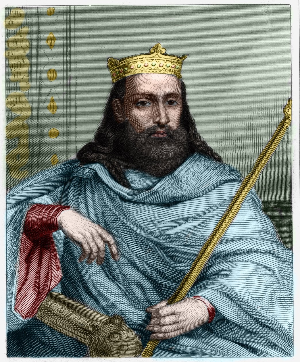 Portræt af Clotaire (Clothaire) I (497 - 561), konge af Neustrien og konge af frankerne - i "Histoire des Francais"" af Lavallee, stik, sd. af Unknown artist