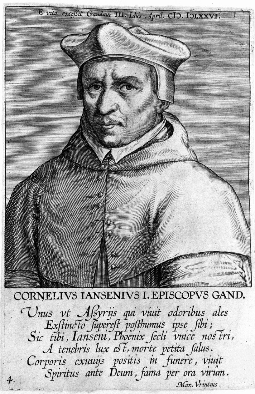 Portræt af Cornelius Jansen, dit Jansenius (1585-1638), grundlægger af jansenismen. Stik af det 17. århundrede. af Unknown artist