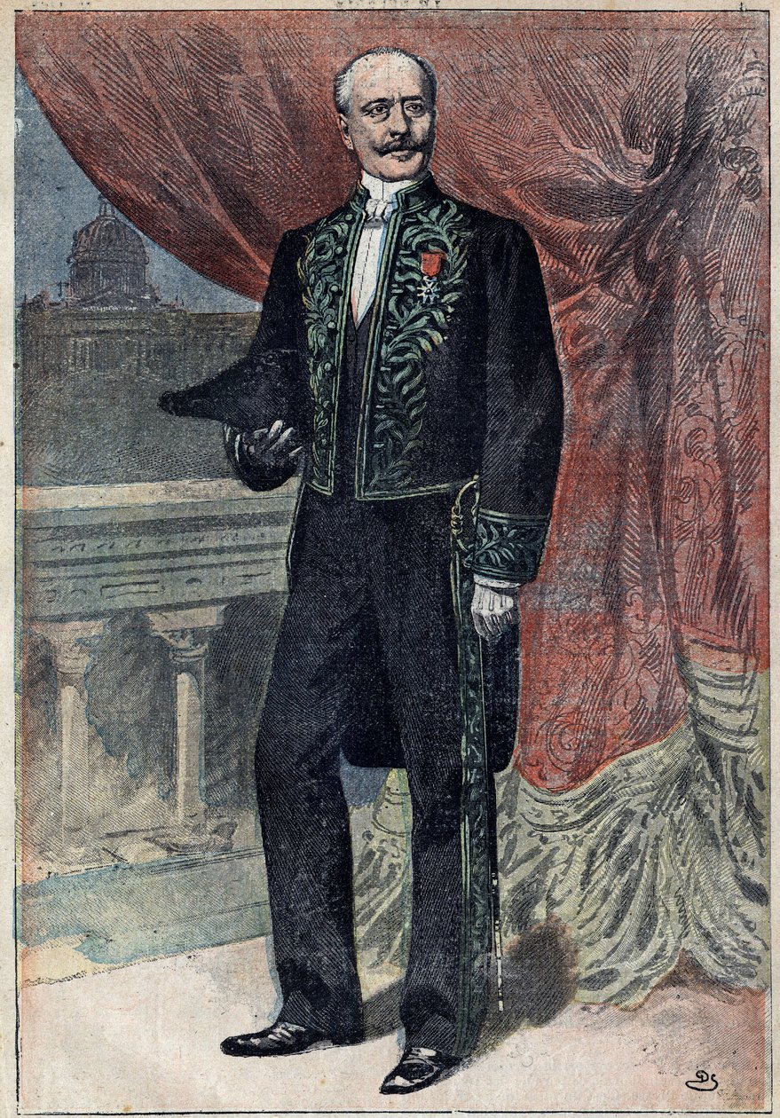 Portræt af grev Albert de Mun (1841-1914), en fransk politiker, essayist og militærmand, da han kom ind på Academy Francaise den 10. marts 1898. Illustration i "" Le Pelerin"" af 20. marts af Unknown artist