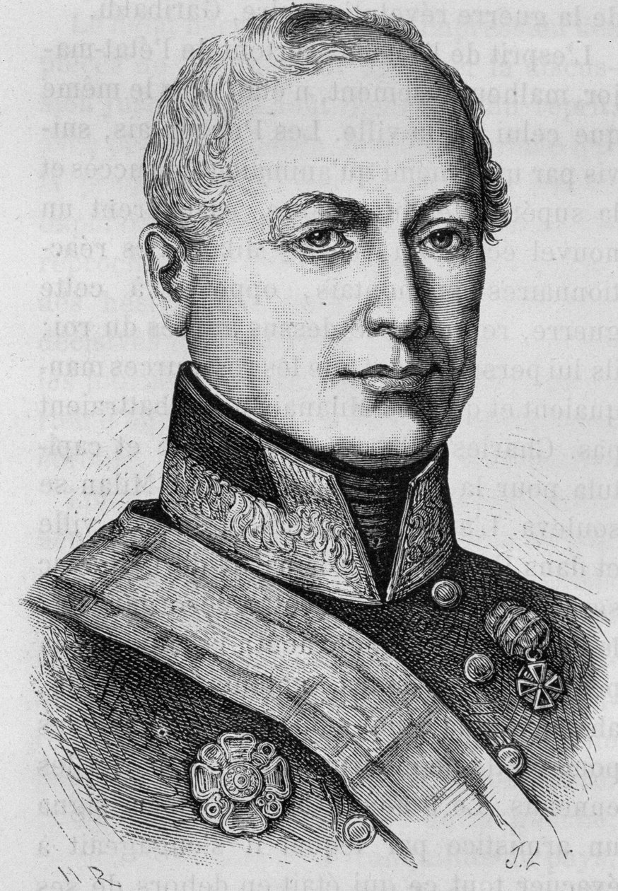 Portræt af grev Joseph Radetzky (1766 - 1858). Indgravering af slutningen af det 19. århundrede i "Histoire de France"" af H. Martin. af Unknown artist
