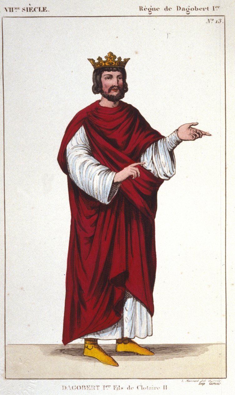 Portræt af Dagobert I (? - 639), Frankernes konge, Merovingernes dynasti, gravering af 1830 af Unknown artist