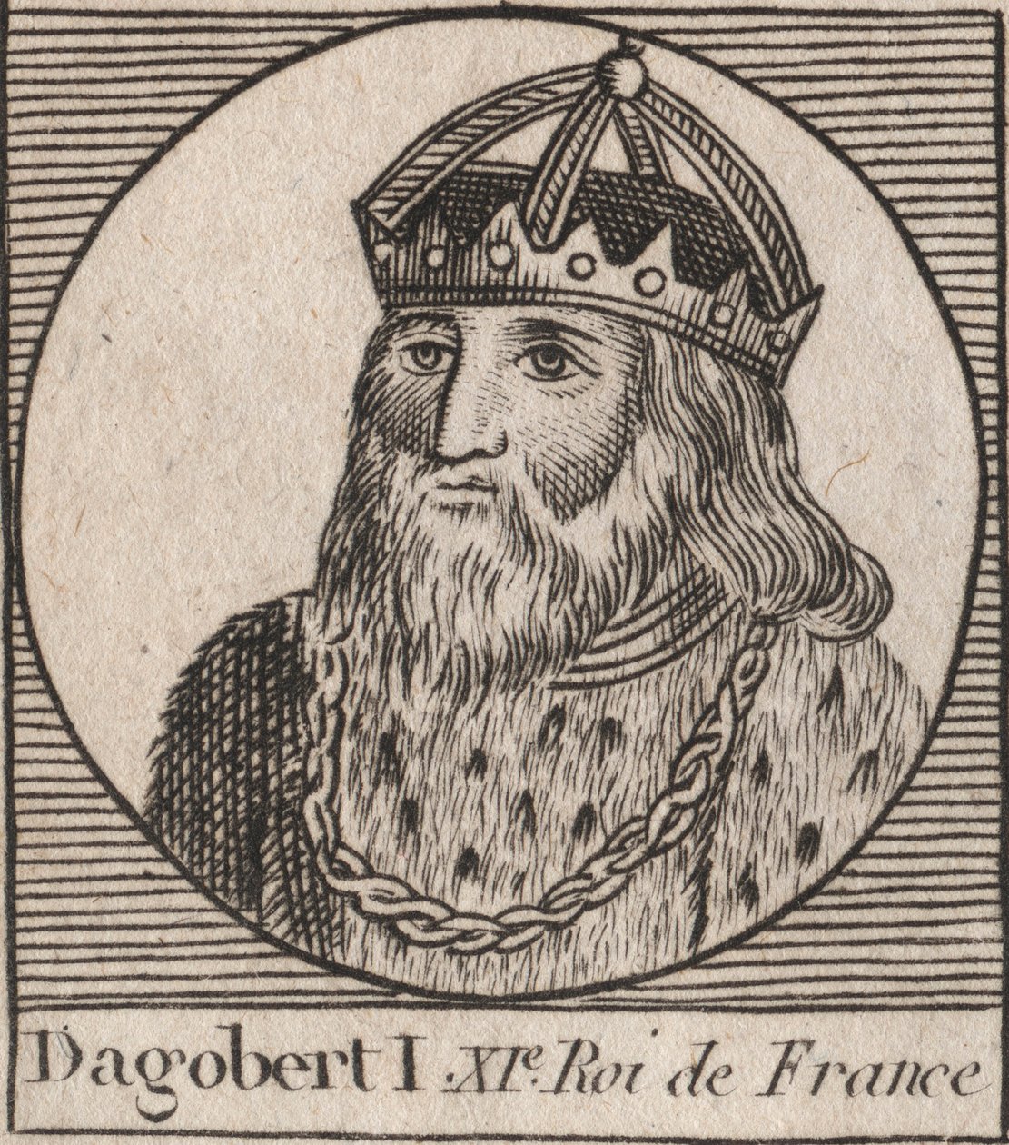 Portræt af Dagobert, frankernes konge fra 628 til 638 - Dagobert (605-39) Frankernes konge - gravering fra "Instruction sur l