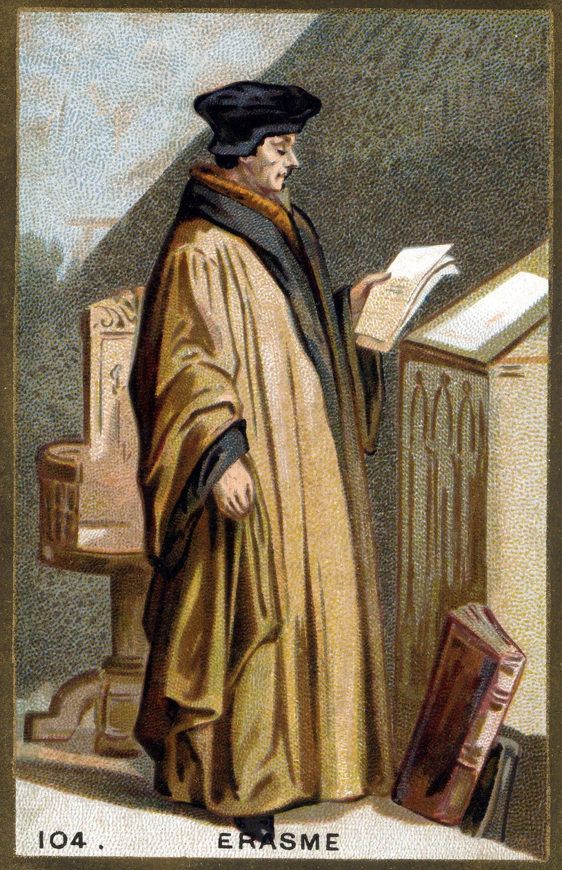 Portræt af Didier Erasme (1469-1536), hollandsk humanist. 1800-tallets kromolitografi. af Unknown artist