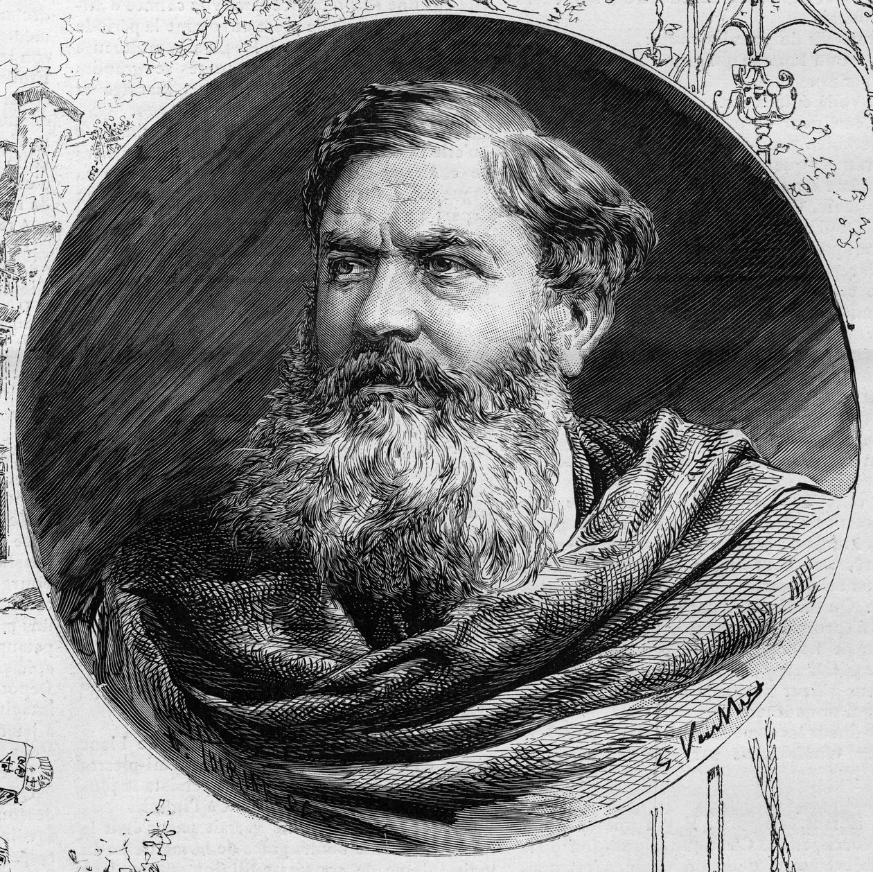Portræt af Edmond du Sommerard (1817-1885), direktør for Musee de Cluny, i ""The Illustrous World"" 1885. af Unknown artist