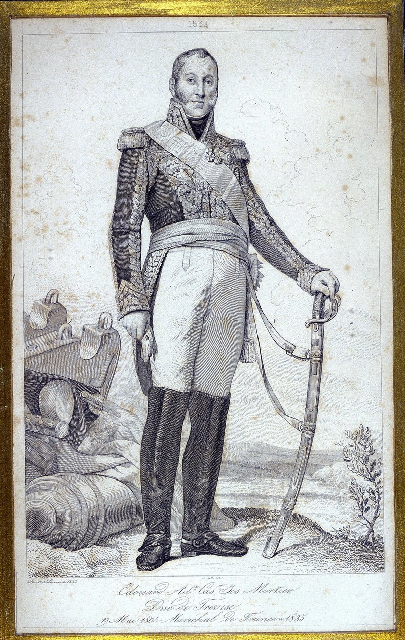 Portræt af Edouard Adolphe Casimir Joseph Mortier, hertug af Trevise (1768-1835), marechal af Frankrig. Indgravering af det 19. århundrede. af Unknown artist
