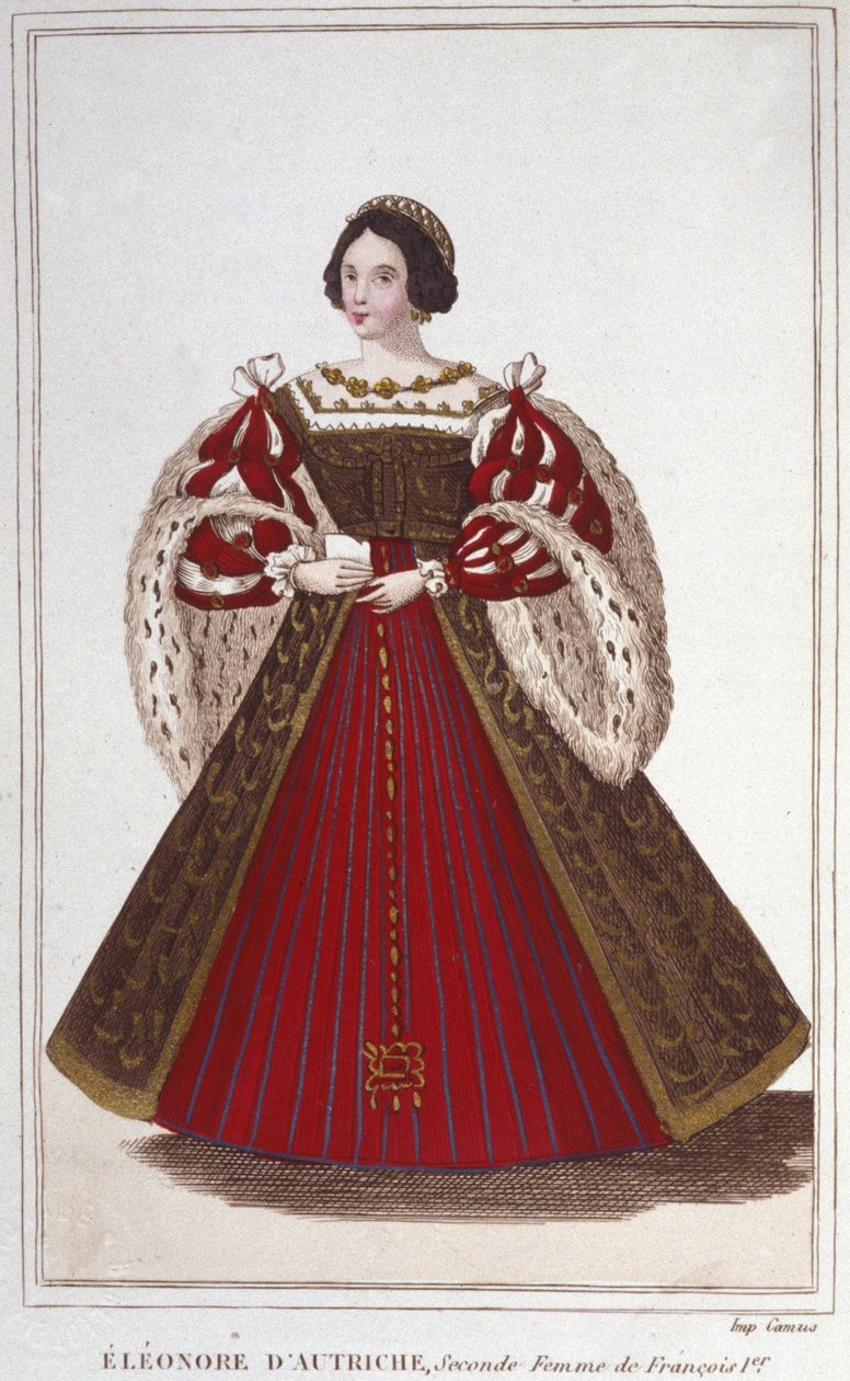 Portræt af Eleonore af Habsburg (eller Østrig) (1498-1558). Ærkehertuginde af Østrig, dronning af Portugal, derefter dronning af Frankrig, anden hustru til Francois I. gravering af 1830 af Unknown artist
