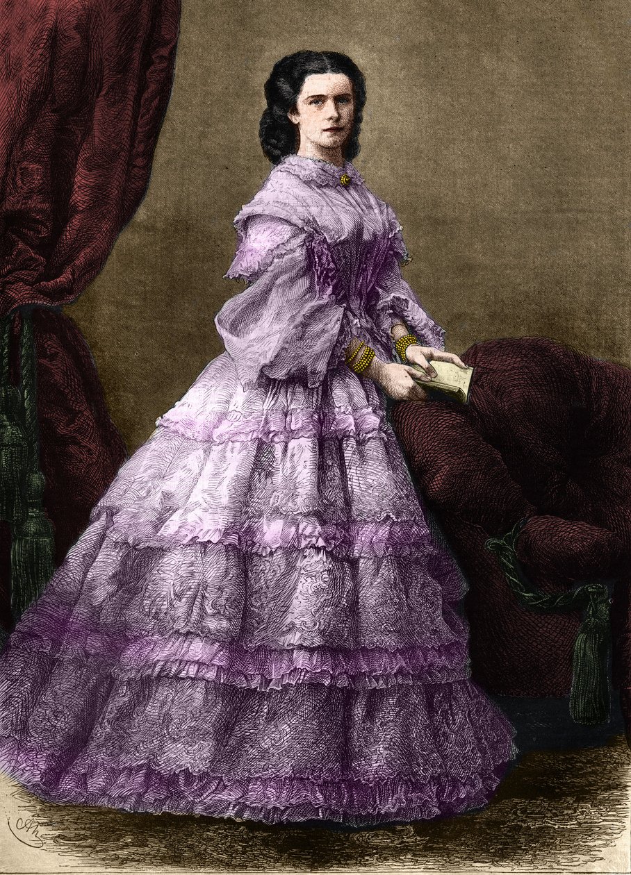 Portræt af Elisabeth de Wittelsbach (1837-1898) (sissi), imponeret af Østrig (1854-1898) og dronning af Ungarn (1867-1898), Nee hertuginde i Baviere. (KEISERINDE ELISABETH AF ØSTRIG). Gravering af 1864. Privat samling. af Unknown artist