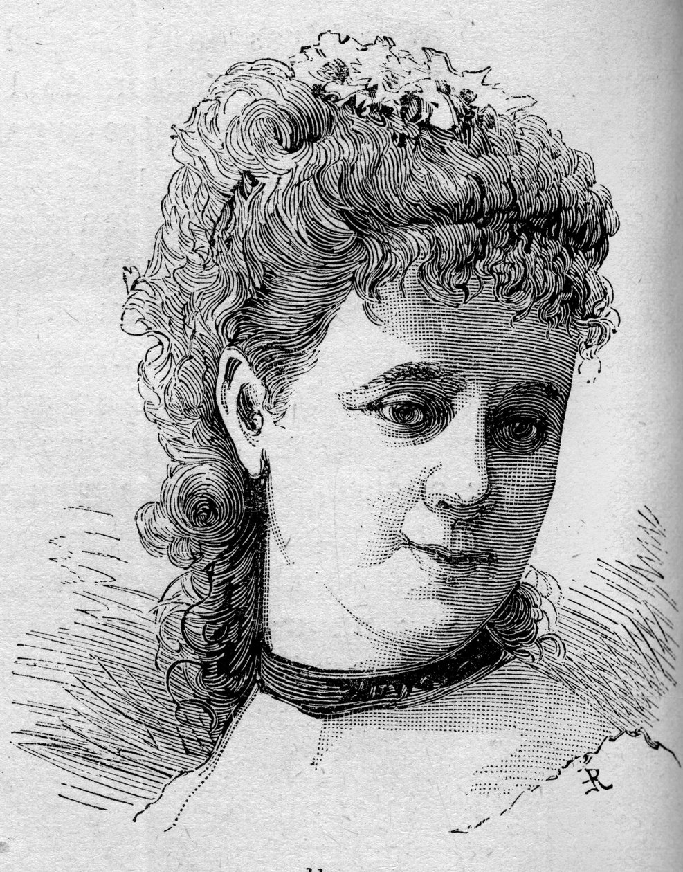 Portræt af Emilie Broisat (1848-1929), fransk komiker, medlem af Comedie Francaise. Indgravering i "" Le Monde Illustré"" n¡1168 af 16. august 1879. af Unknown artist