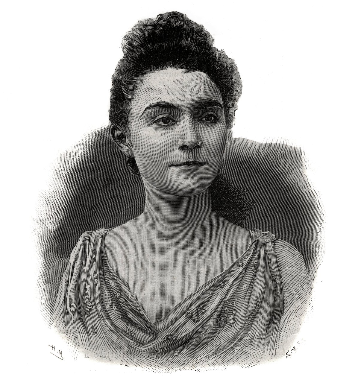 Portræt af Emma Laure Esther Guilbert, dit Yvette Guilbert (1865-1944) Fransk sangerinde ved kaffekoncerten - Indgravering af 1892 af Unknown artist