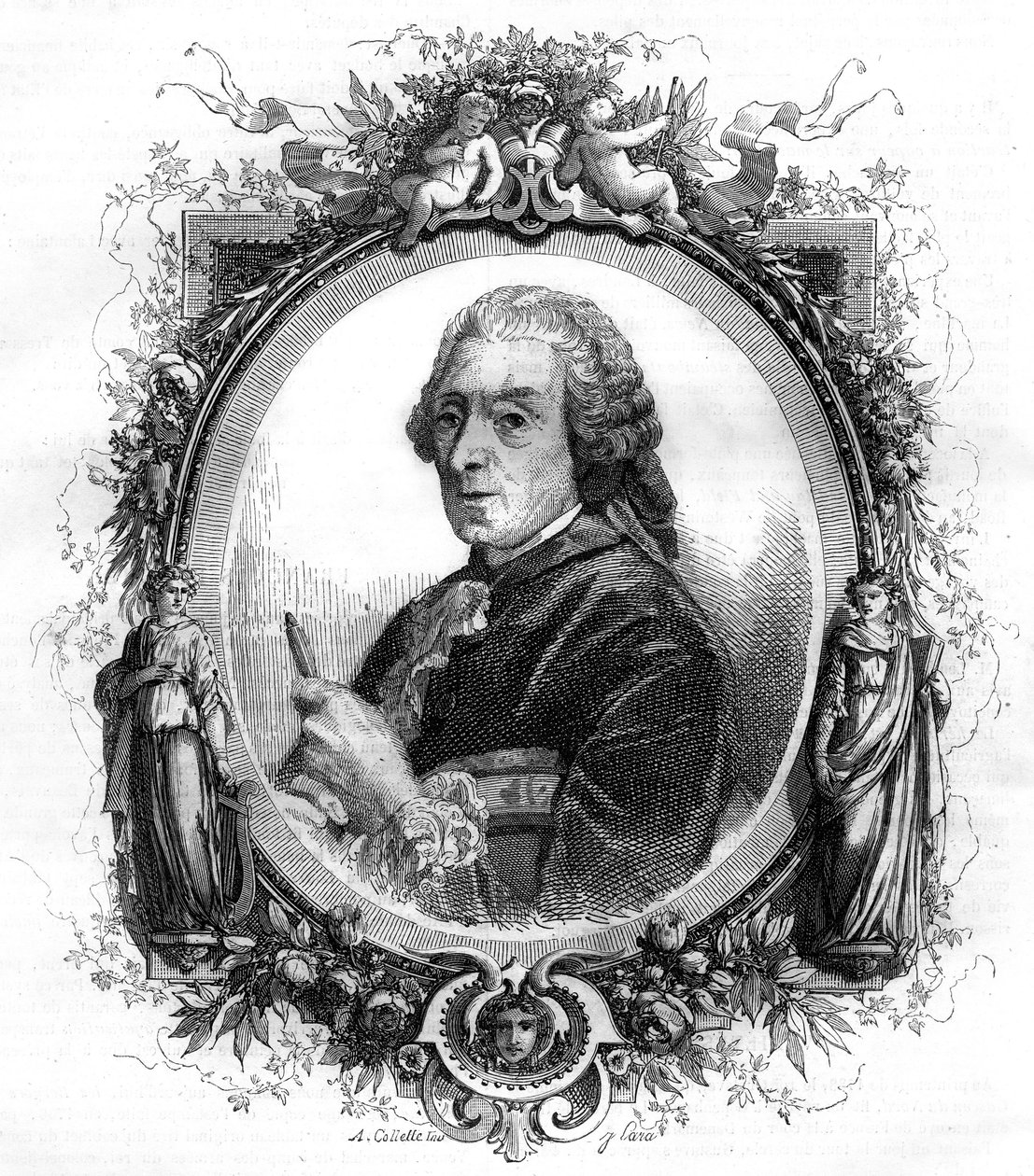 Portræt af den engelske maler Francois Boucher (1703-1770) gravering 1858 af Unknown artist