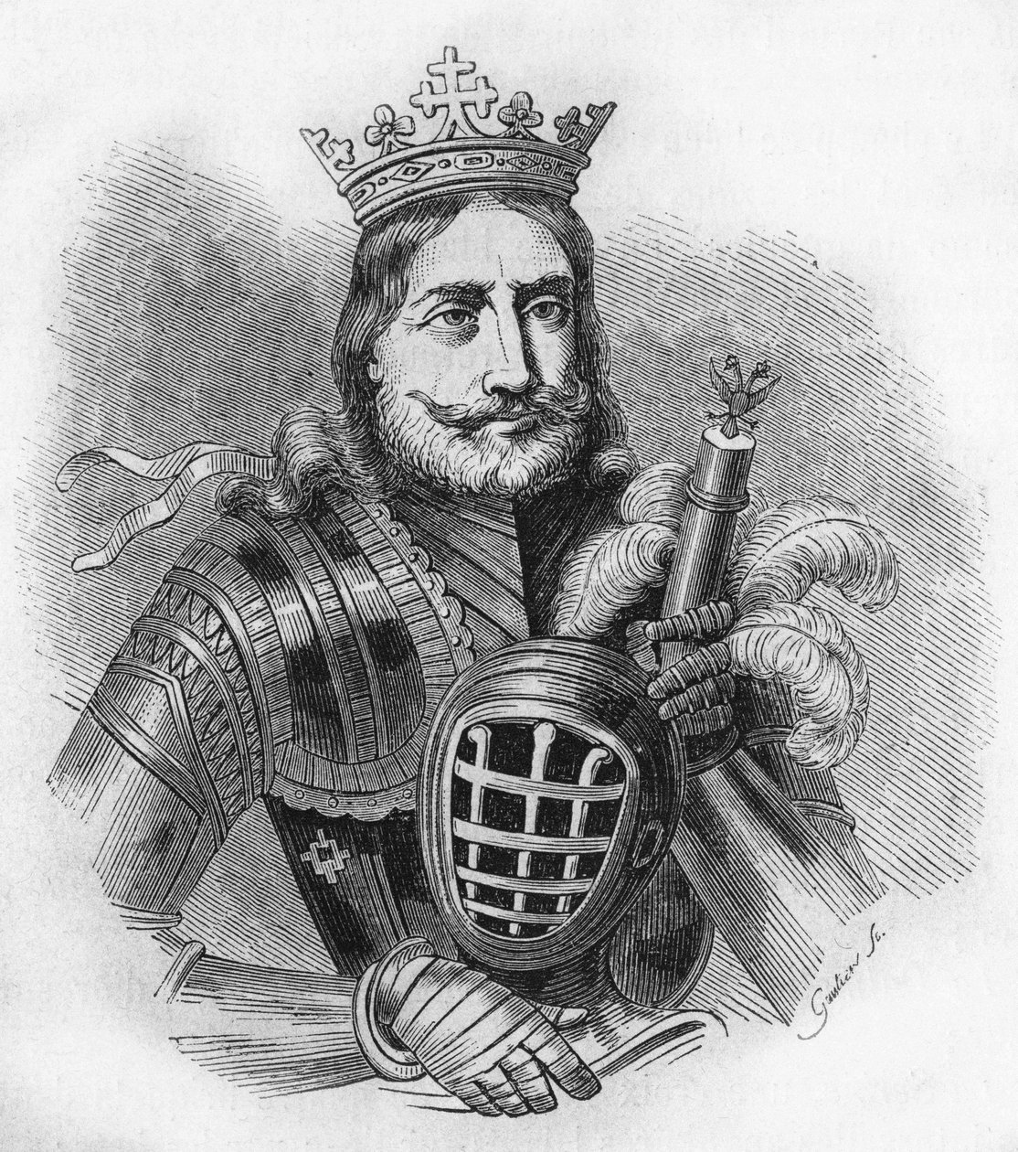 Portræt af Etienne IX UroU IV DuUan på fransk, Etienne Douchan (1308 til 1355). Konge, dengang serbernes zar. stik fra 1840. af Unknown artist