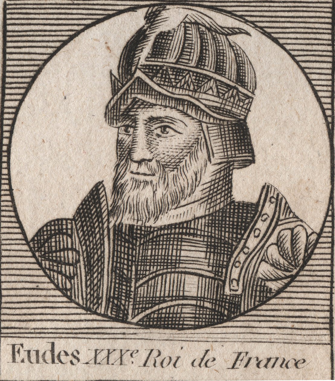 Portræt af Eudes (Odon) (v. 860 - 898), greve af Paris og Troyes, dengang konge af Frankrig - EUDES greve af Paris valgt til fransk trone efter afsættelsen af kejseren Karl - gravering fra "Instruction sur l