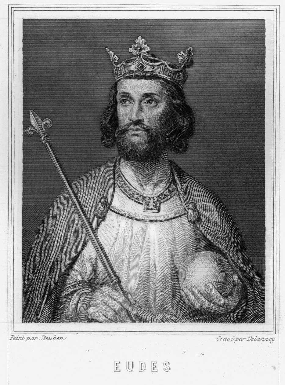 Portræt af Eudes (Odon) (v. 860 - 898), greve af Paris og Troyes, daværende konge af Frankrig - i "Histoire des Français"" af Lavallée, stik, sd. af Unknown artist