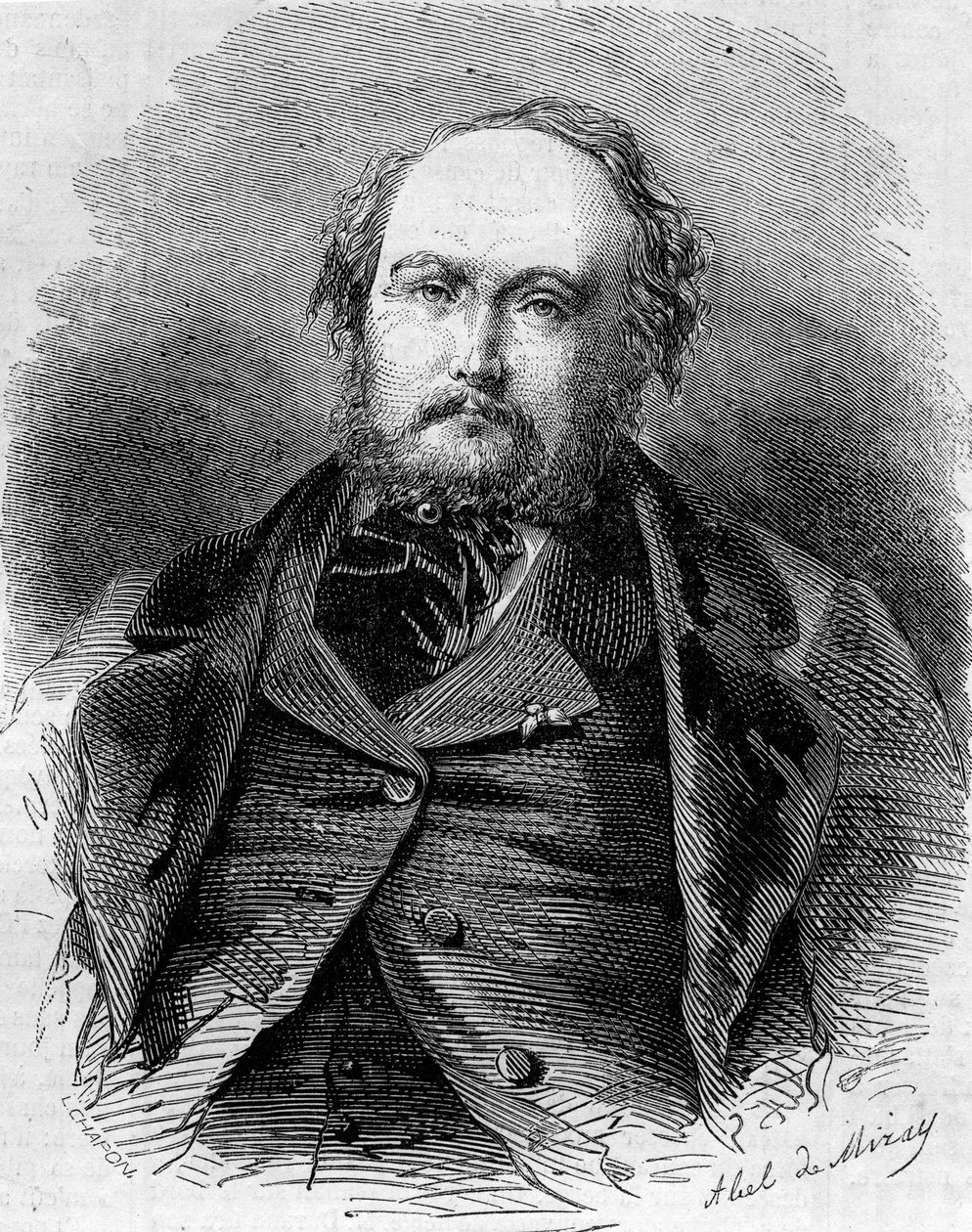 Portræt af Eugene Guinot (1812-1861), fransk journalist, romanforfatter og dramatiker. Også kendt som Pierre Durand og Paul Vermond. Indgravering i "" Le Monde Illustré"" n¡202 af 23. februar 1861. af Unknown artist
